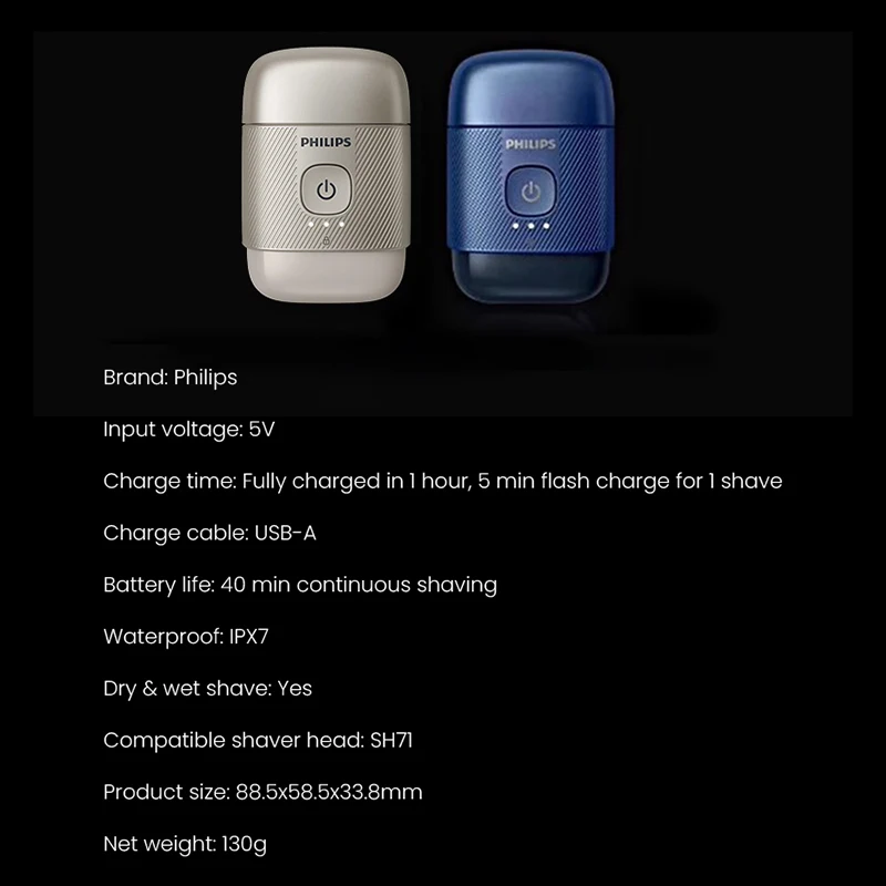 ماكينة حلاقة فيليبس الكهربائية، ماكينة حلاقة كهربائية محمولة، ماكينة حلاقة صغيرة تحميق الرأس وشحن الحلاقة الرطبة والجافة من الفولاذ المقاوم للصدأ #6