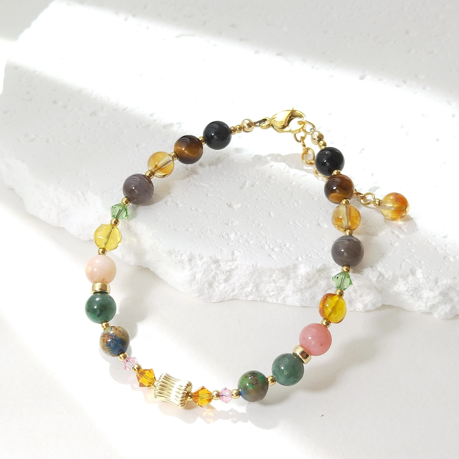 

Lii Ji Natural Emerald Amber Citrine Obsidian Chrysocolla Etc. 6mm American 14K Gold Filled Bracelet Handmade Fashion Jewelry