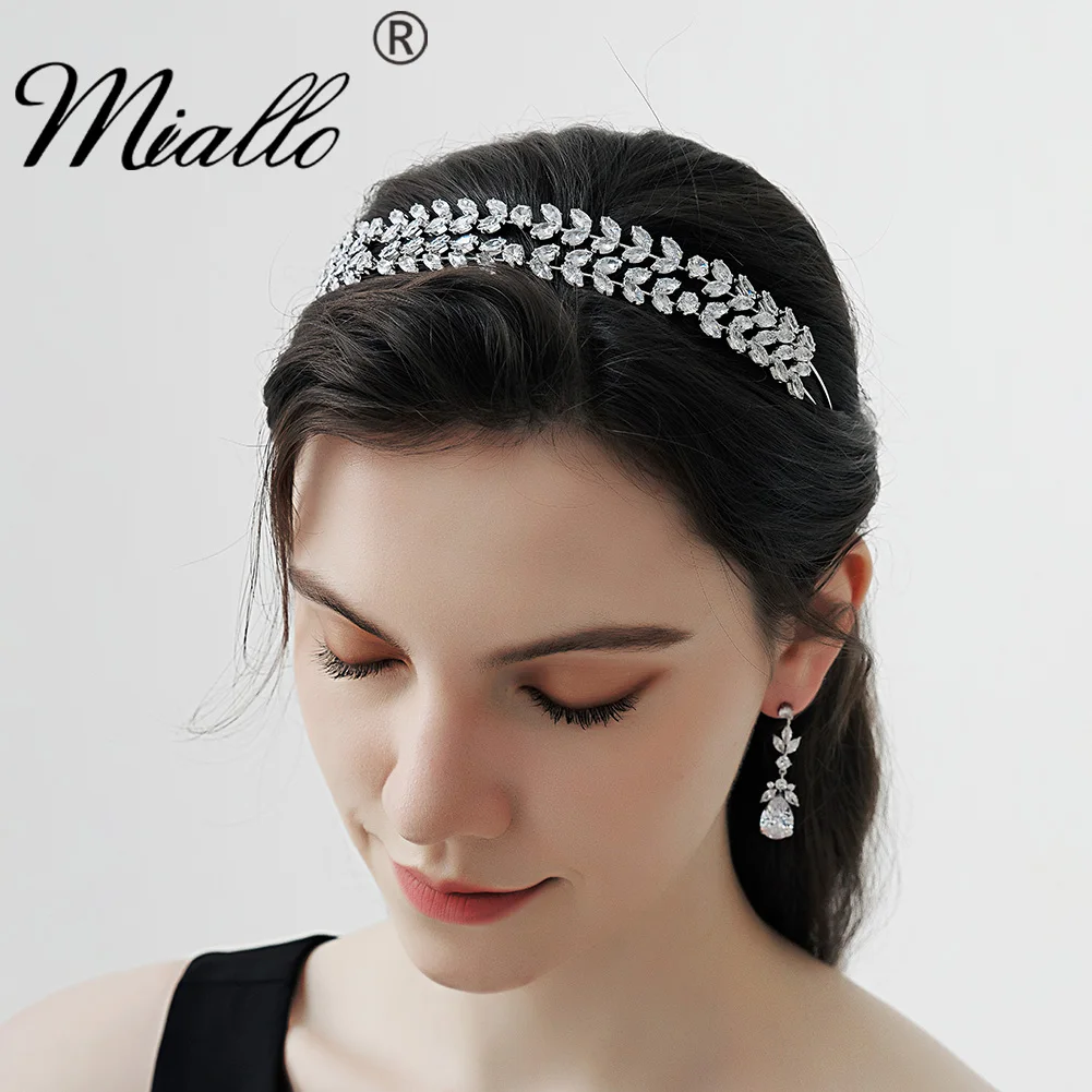 Miallo Fashion Cubic Zirconia Headbands for Women Hair Accessories Crown Wedding Bridal Hair Jewelry Party Headpiece Gift