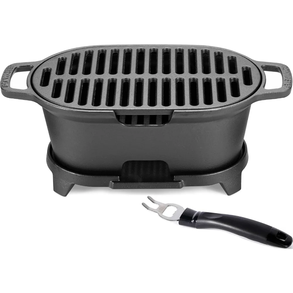

Mini Hibachi Grill Outdoor, Portable Small Charcoal Grill and Tabletop Cast Iron Skillet, 100% Cast Iron, Durable