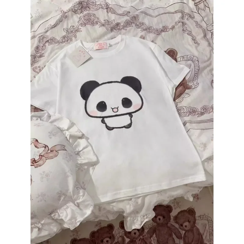 

Cute T Shirt Short Sleeve Panda Y2k Women's Japanese Summer 2024 Popular New Top White Black Casual Kawaii Pulovers Tees