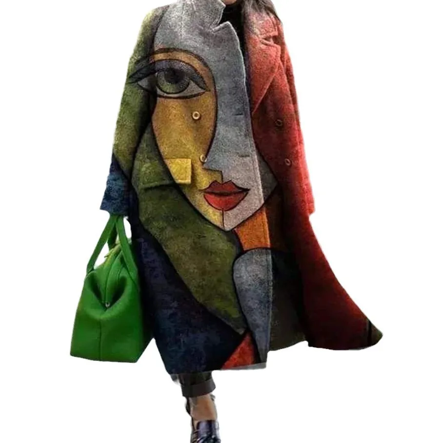 Nieuwe 2023 Dames Lange Sve Turn-down Kraag Jas Bloemen Wollen Plus Size Windjack Lente Seizoen Loose Fit T-shirt Dr