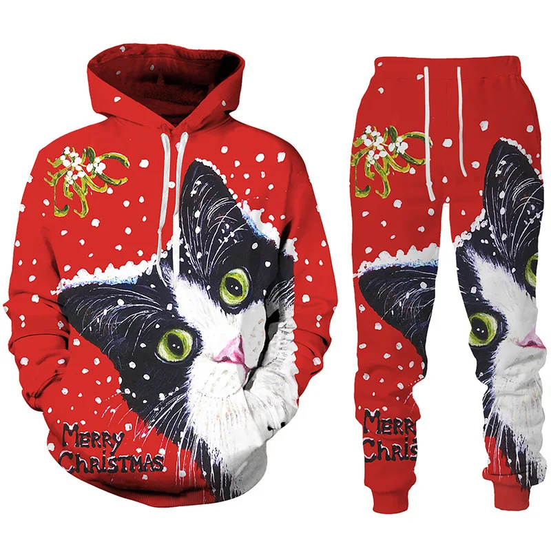 Christmas Santa Claus Autumn Winter 3D Printed Hoodie Suit Men Sweatshirts Sweatpants Two Piece Tracksuit Set Men's Clothing
