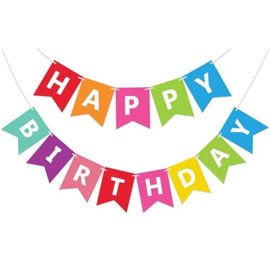 Colorful Happy Birthday Banner Bunting Pre-Strung No DIY for Birthday Party Decorations (Multi)