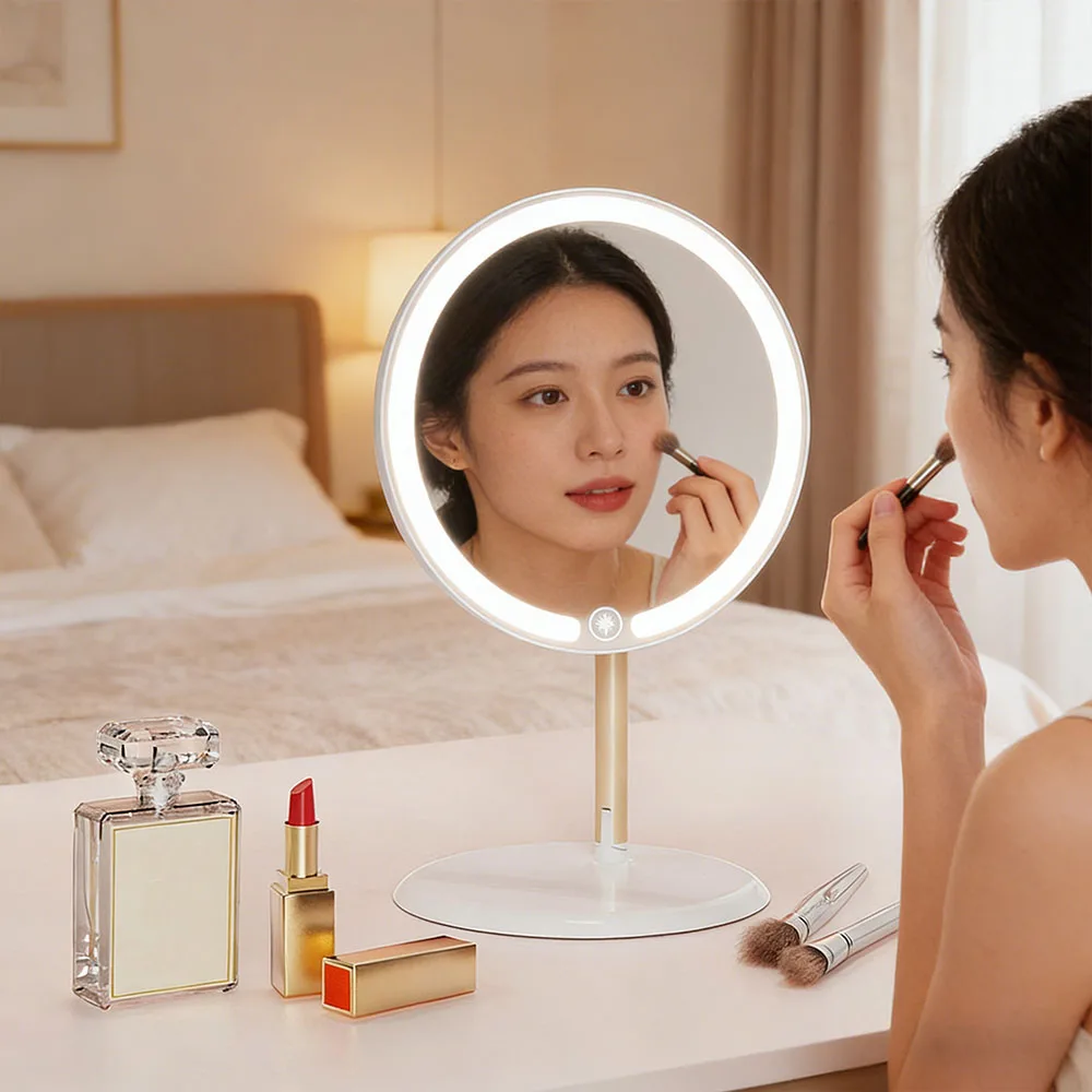 Round Makeup Vanity Mirror Desktop Bathroom Large Luminous Adjustable Brightness Mirror Household make up mirror