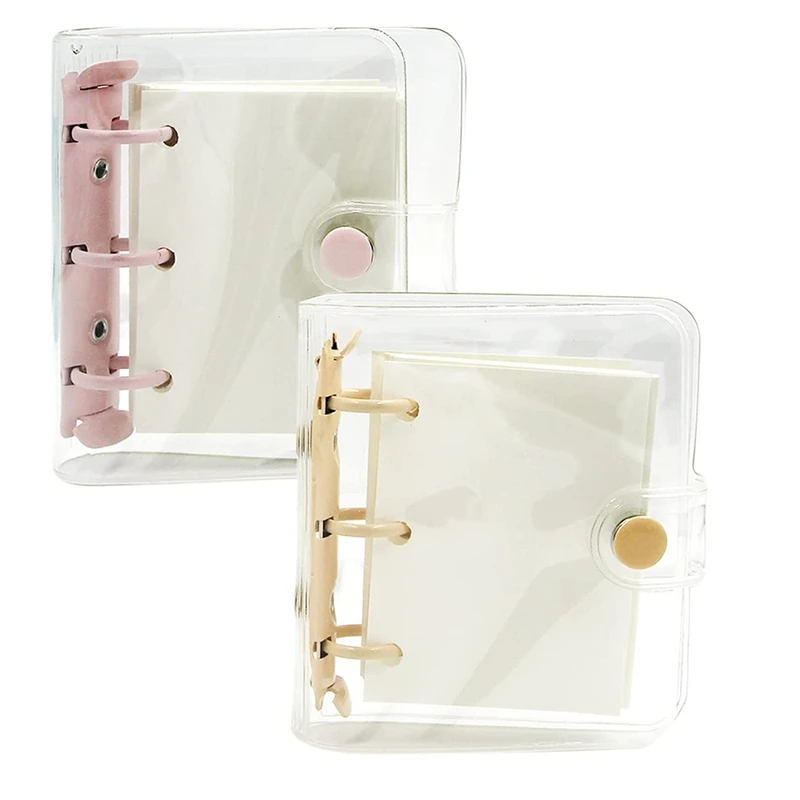 Mini 3-Ring Binder Cover para Notebook, transparente, claro, macio, PVC, anel redondo, 2 pcs