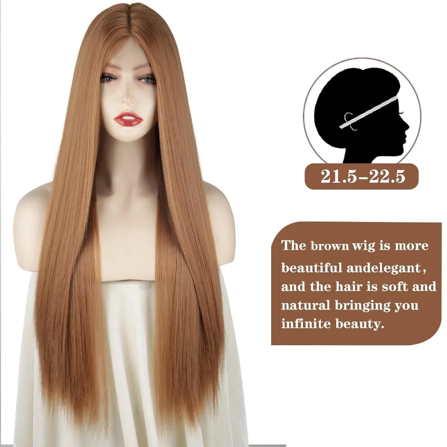 باروكات بنية طويلة للنساء في الجزء الأوسط من خط الشعر الاصطناعي شعر مستعار كامل ذو مظهر طبيعي ملابس الحفلات اليومية 30 بوصة للحفلات التنكرية للهالوين #4