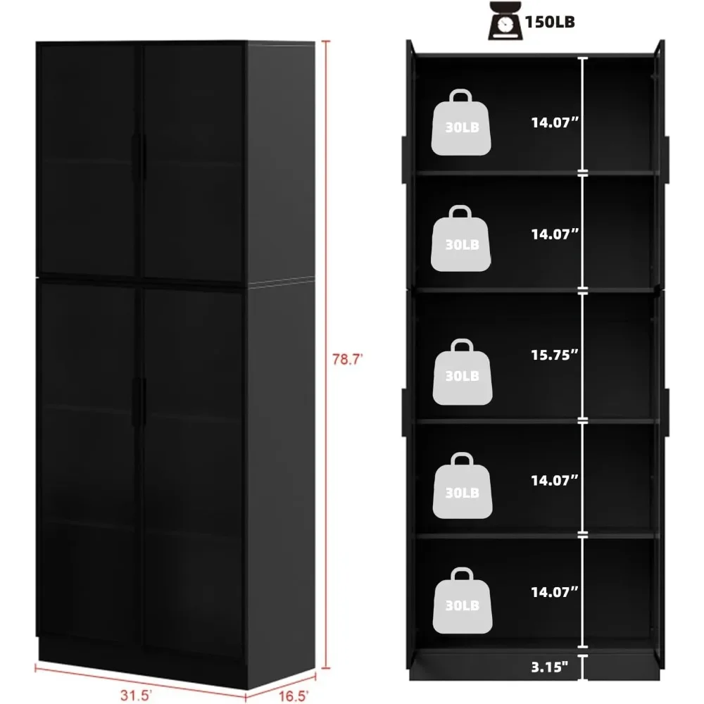 2-Piece Display Cabinet  with Glass Doors and Lights Displays Cabinet 5-Tier Shelves Display Cabinets