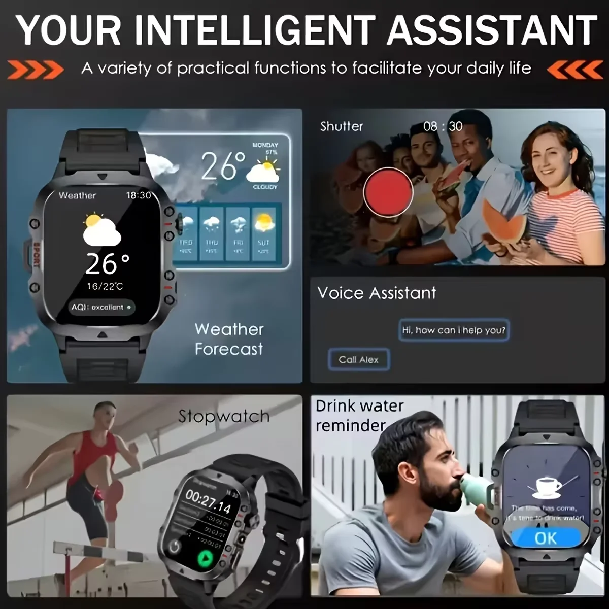 Fanwear New Smart Watch,1.83” HD Large Screen Fitness Tracker with 5.4, 100+ Sports Modes, Step Counter