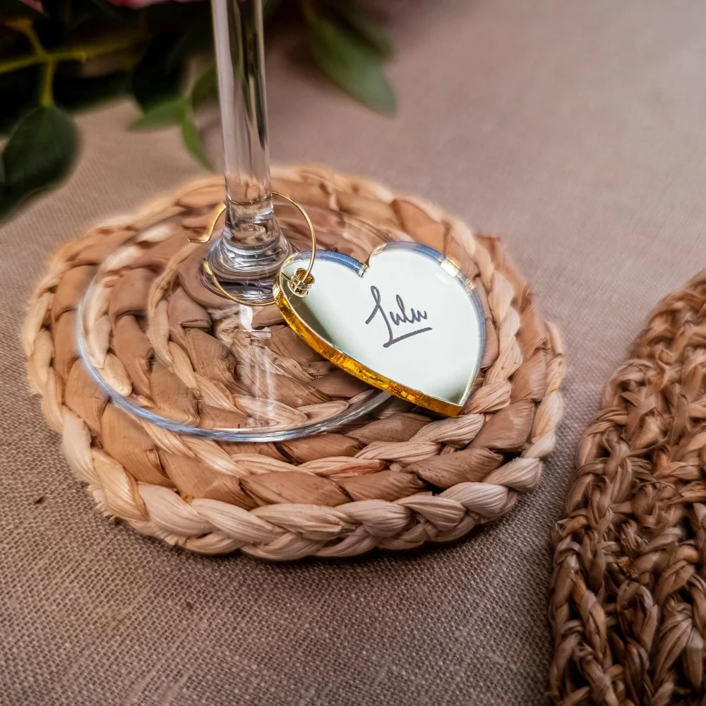 Personalized Acrylic Wine Glass Charms 3.5cm, Custom Name Drink Markers, Mirror Acrylic Drink Tags, Wedding Place Cards,