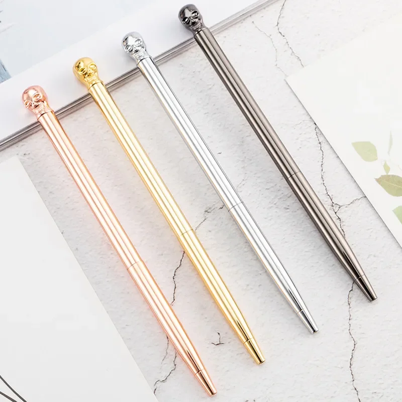 

100PCS/lot New Skull Metal Pen Advertising Pen Swivel Business Simple Ball Pen Novelty Pens for Writing Stationery