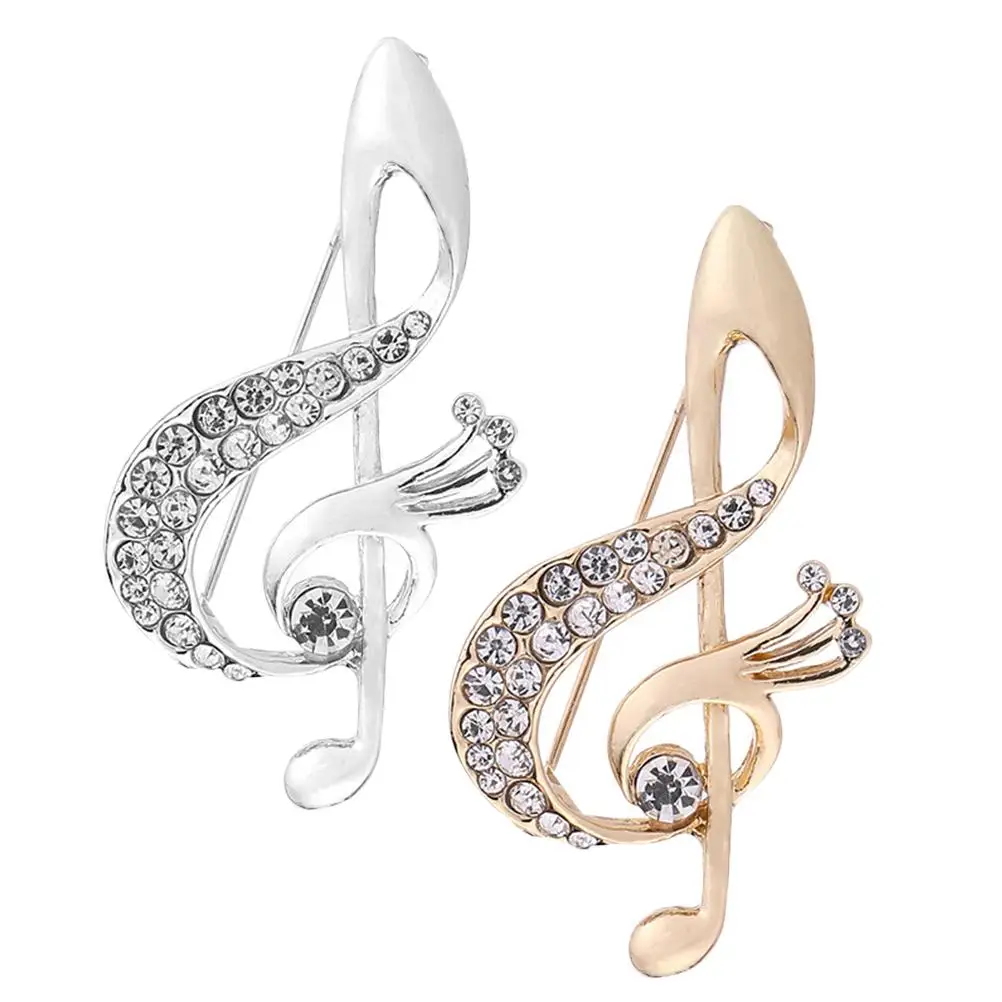 

2 Pcs Musical Note Brooch Rhinestone Woman Lapel Pin Elegant Badge Fashion Jewelry Trendy Clothing Accessories