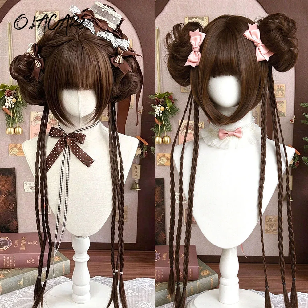 Synthetic Princess Cut Double Ponytail Lolita Wig with Bangs Girl Ombre Blonde Brown White Gray Cosplay Halloween Harajuku Wig