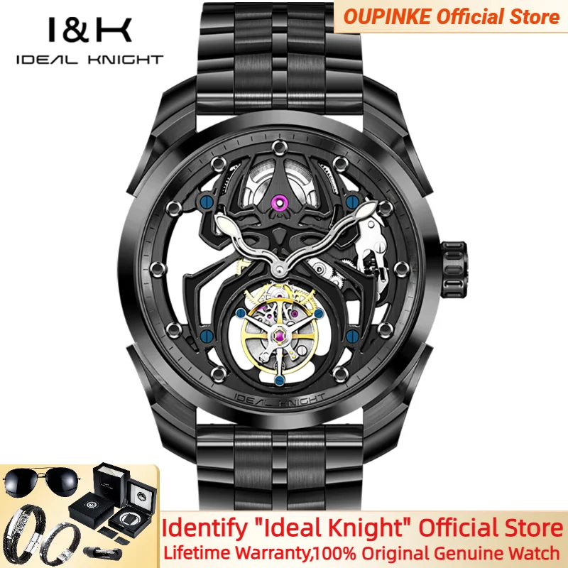 

IDEAL KNIGHT 6802 Tourbillon Watch for Men Skeleton Top Brand Wristwatch Sapphire Mirror Luminous waterproof Men Hand Clock