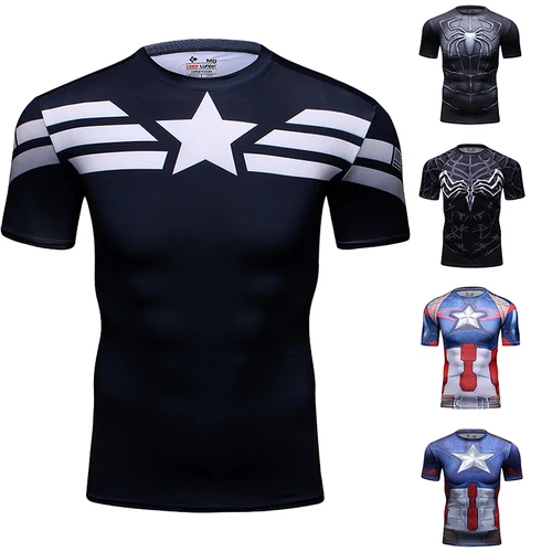 Cody Lundin Marvel ropa impresión 3D compresión deportes Fitness camisa correr Cosplay manga corta Captian Amerial camiseta