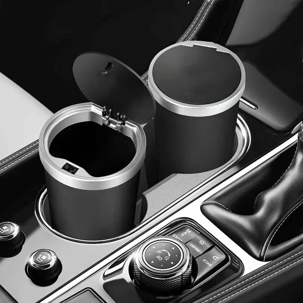 Picture 3: 1Pc Premium Car Trash Bin with Press Lid Leakproof Odor Resistant ABS Cup Holder Mini Garbage Can Auto Interior Parts