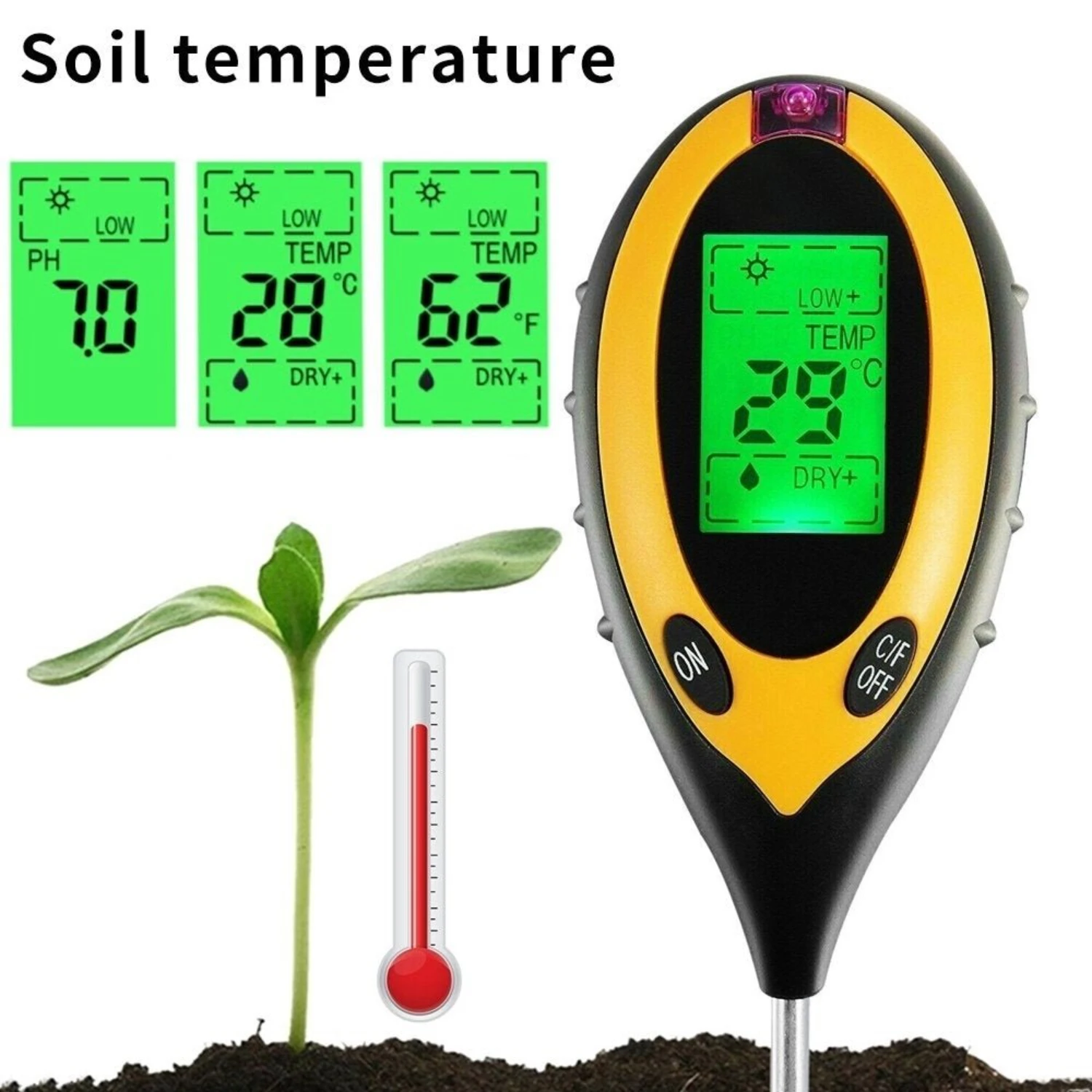 

Soil Tester, 4-in-1 Soil Moisture/Light/pH Meter, Gardening Lawn Farm Test Kit Tool, Digital Plant Probe, Water