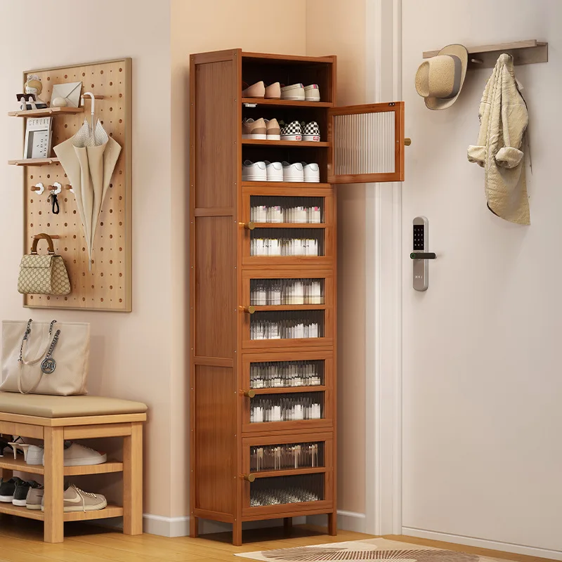 

Simple Multi-Layered Bamboo Wood Shoe Rack for Home Entrance Space Saving Narrow Cabinet Storage Organizer