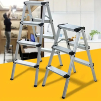 Folding Aluminum Step Ladder Double Sided Lightweight A Frame Design Anti Slip Portable for Home Indoor Use