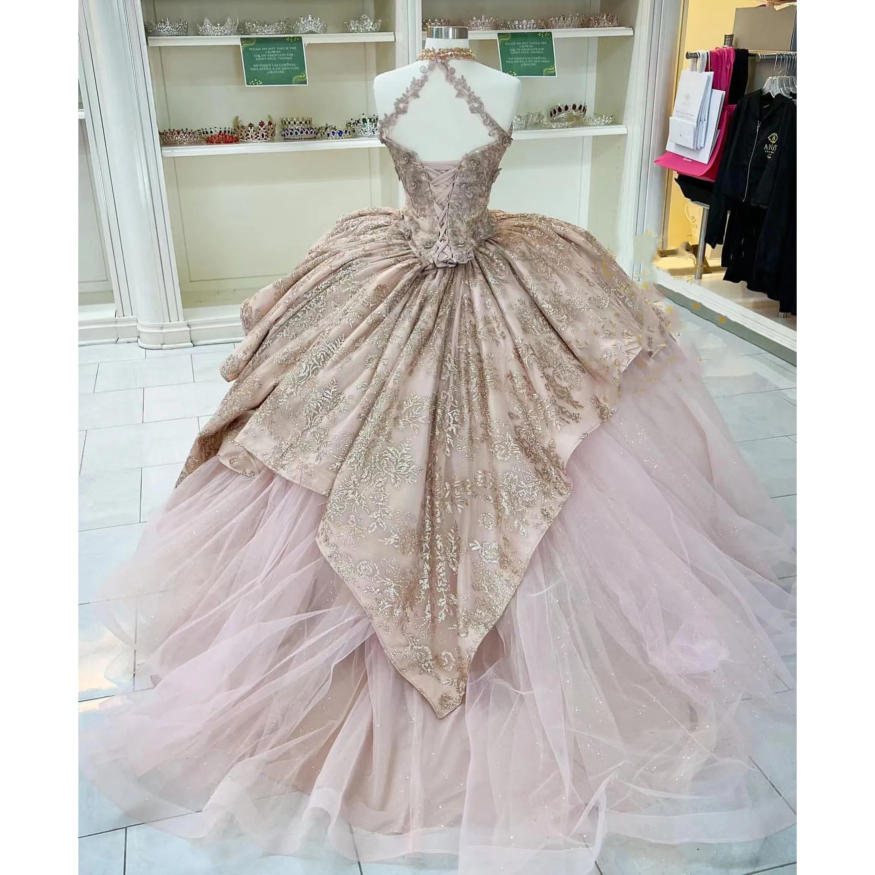 Vestido de quinceañera color champán, traje de baile con apliques, cuentas, lentejuelas, fiesta de cumpleaños, graduación, 15 años, 2022