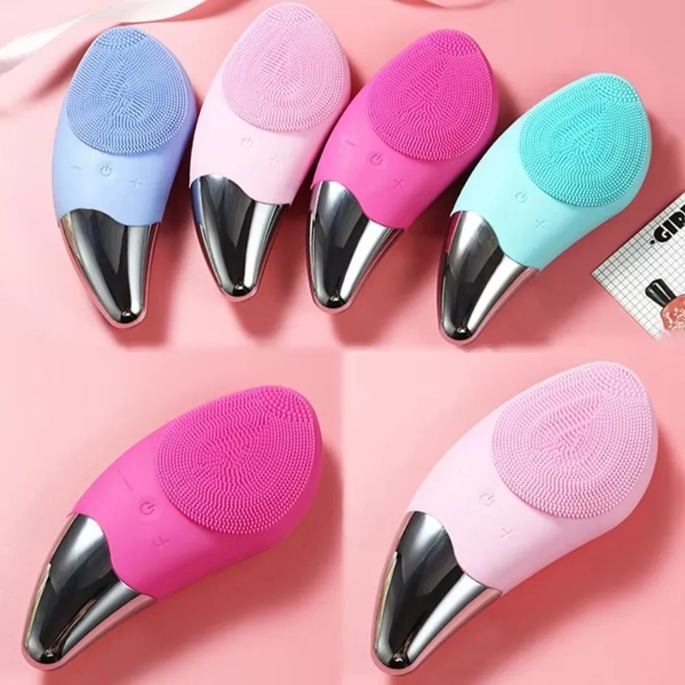 Silicone USB Electric Face Brush​​ Rechargeable​​ ​​Waterproof​​ ​​Sonic Facial Cleanser​​ Oval ​​Multiple Speeds​​