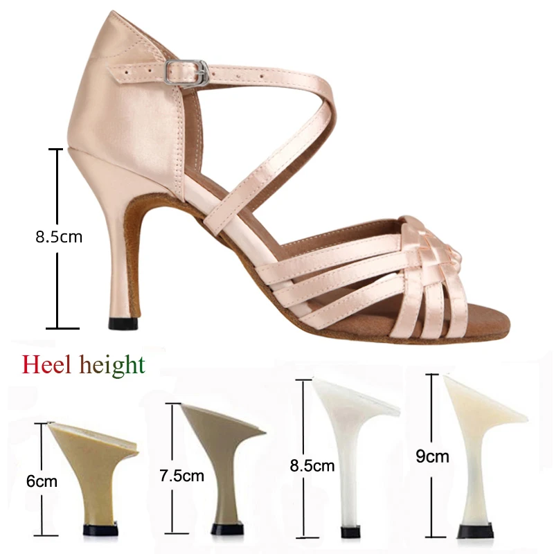 Latin Dance Shoes Women\'s Salsa Tango Ballroom Party Women\'s Shoes Satin Pink Bronze High Heel Summer Sandals Sneakers Sneakers