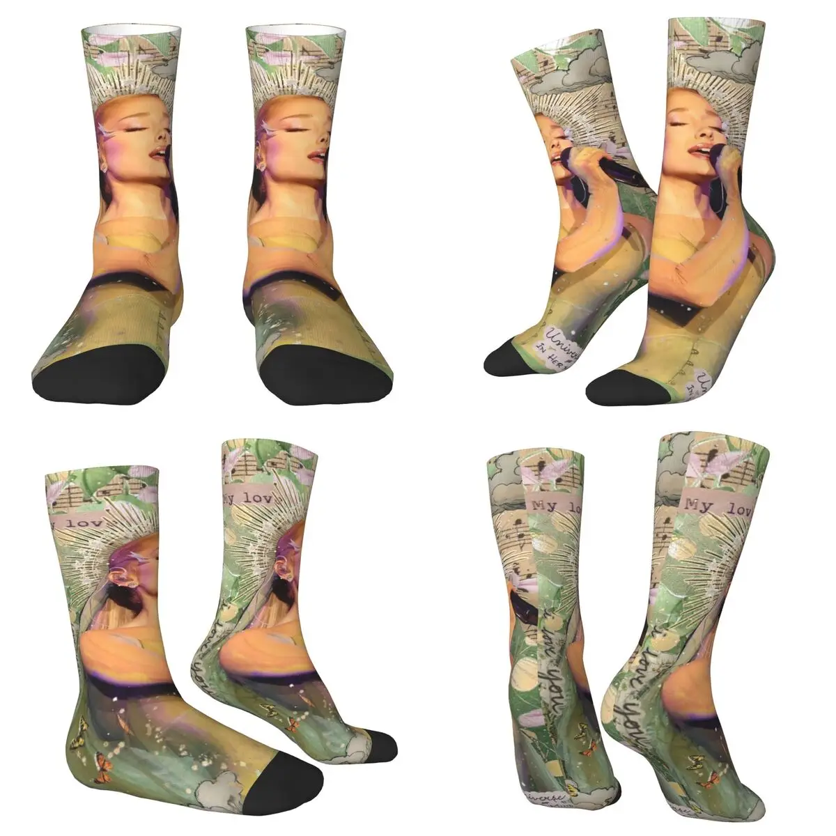 Stoking Kru Semua Musim Kaus Kaki Penyanyi Ariana Grande Kaus Kaki Panjang Hip Hop Gila Aksesori untuk Pria Wanita Hadiah Natal