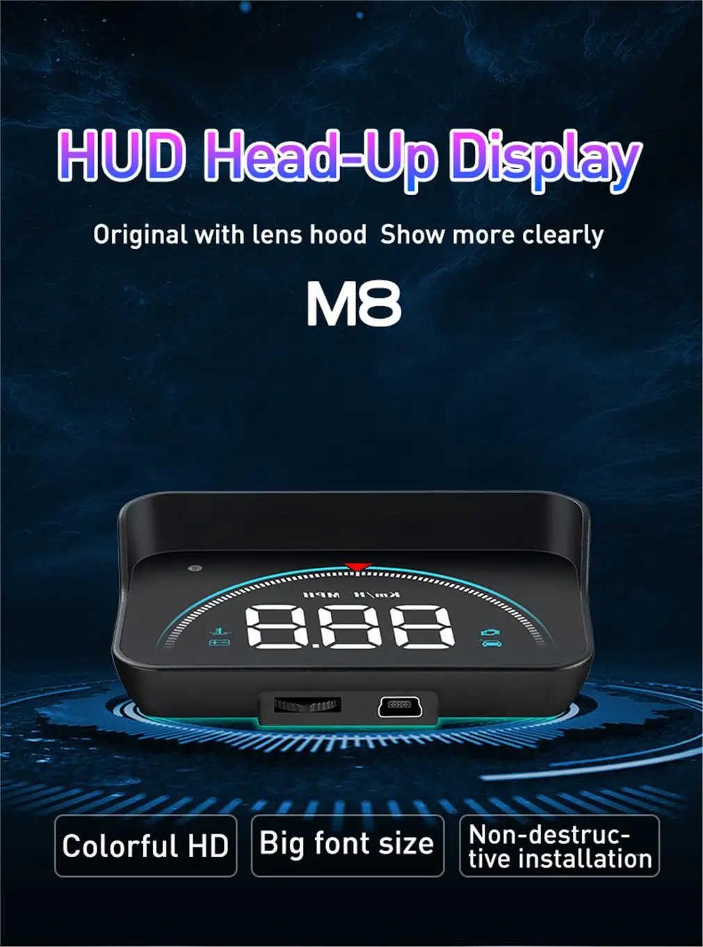 M8 Auto HUD Head-Up-Display OBD2 Geschwindigkeitswarnung Auto Elektronische Wassertemperatur LED Digital-Projektor Windschutzscheibe – Detail 2