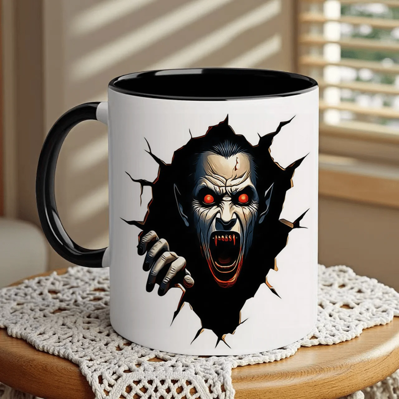 1pc Halloween Vampire Coffee Mug, 11oz and 15oz Ceramic Mug, Coffee Cup, Tea Cup, Halloween Vampire Theme Cup, Smooth Glaze, Creative Double Sided Printing Ceramic Mug, Machine Washable, Halloween Home Decoration Gift