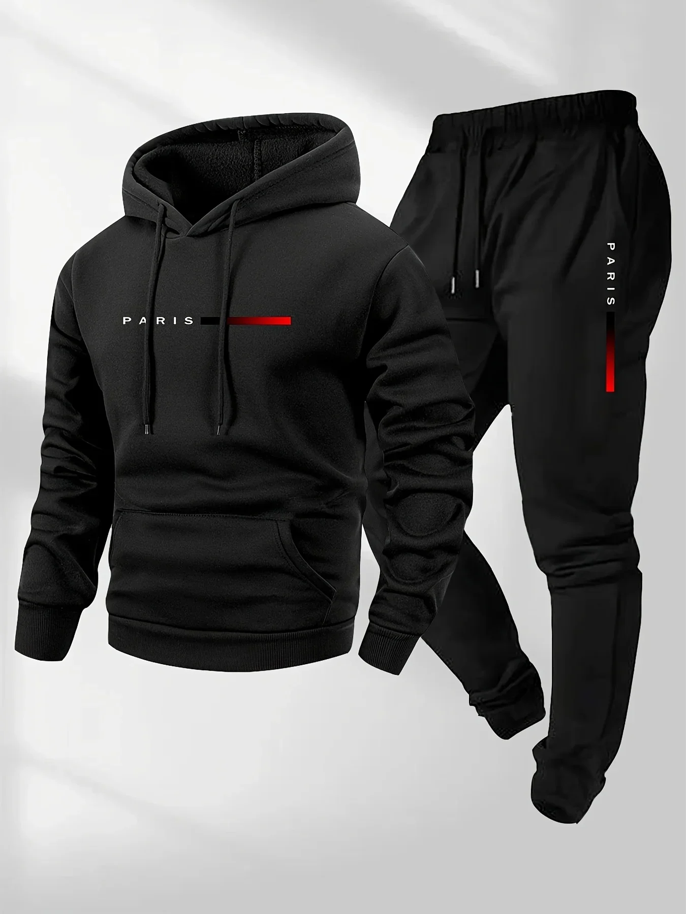 

2025 Letter Print Sweatshirt Suit Men's Fleece Hoodie Pants Set Spring Autumn Winter Warm Casual Sports Pullover Trousers Sets