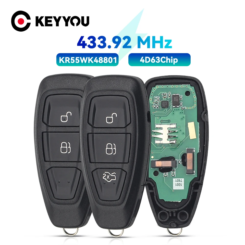 KEYYOU с аккумулятором, дистанционный ключ для Ford Focus Fiesta C-Max Mondeo Ecosport Galaxy Kuga Smart Keyless 2/3BNT 433 МГц KR55WK48801