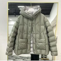 90% White Duck Down Women Down Jackets 2024 New Female Stand Collar Single-Breasted Puffer Jacket Casual Loose Hooded Parkas