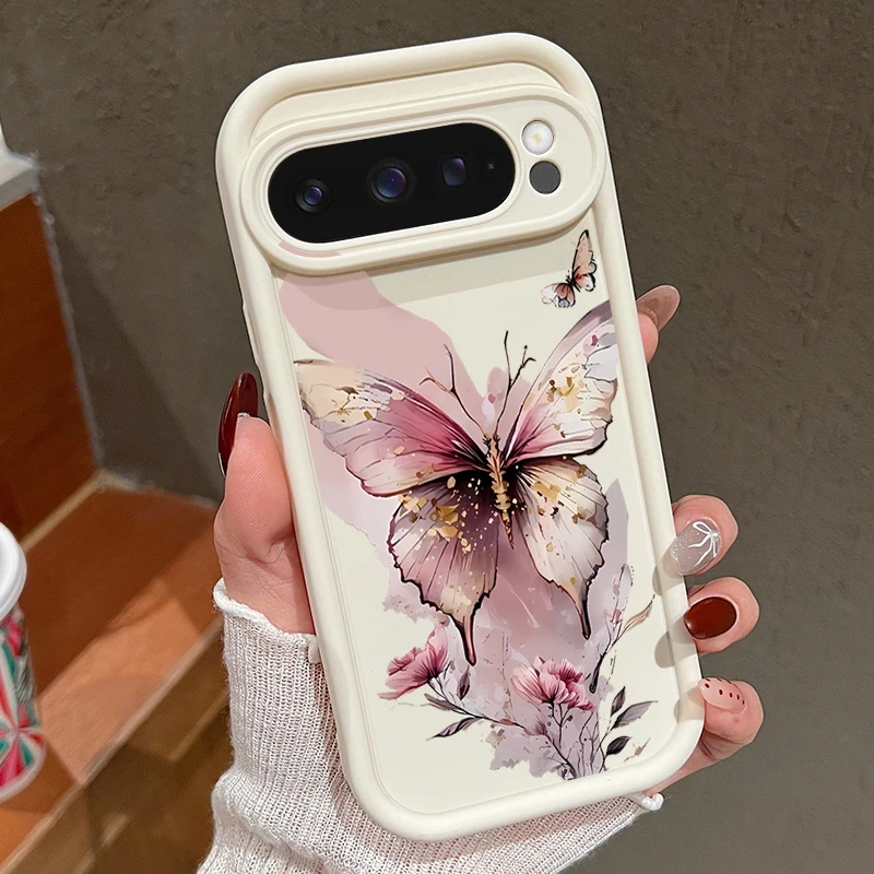 Weiche TPU-Handyhülle für Google Pixel 10 9 8 7 Pro Pixel 9 10 Pro XL 7A 8A 9A Stoßfeste Rosa Schmetterling-Blumen-Bedruckte Rückabdeckung