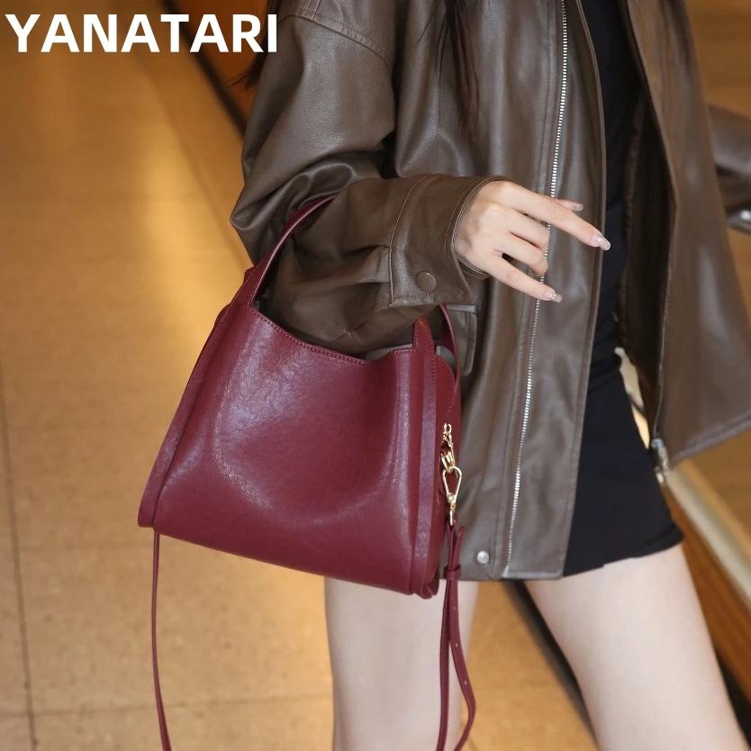 

YANATARI Female genuine cow leather bag for women bag blue Handbag New Crossbody Bucket Bag luxury Shoulder bag tote bag medium