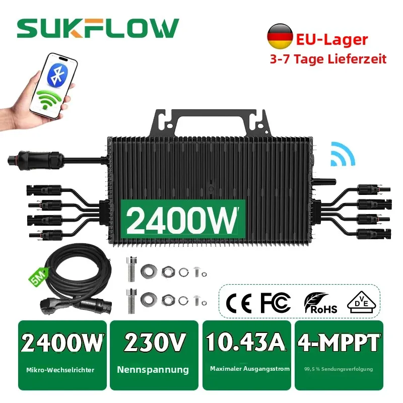 800W/2400W Solar-Mikrowechselrichter, PV-Eingang 16V-60V, Wasserdicht IP67 mit WLAN-Funktion, Reiner Sinus-Mikrowechselrichter, Plug-and-Play-Design