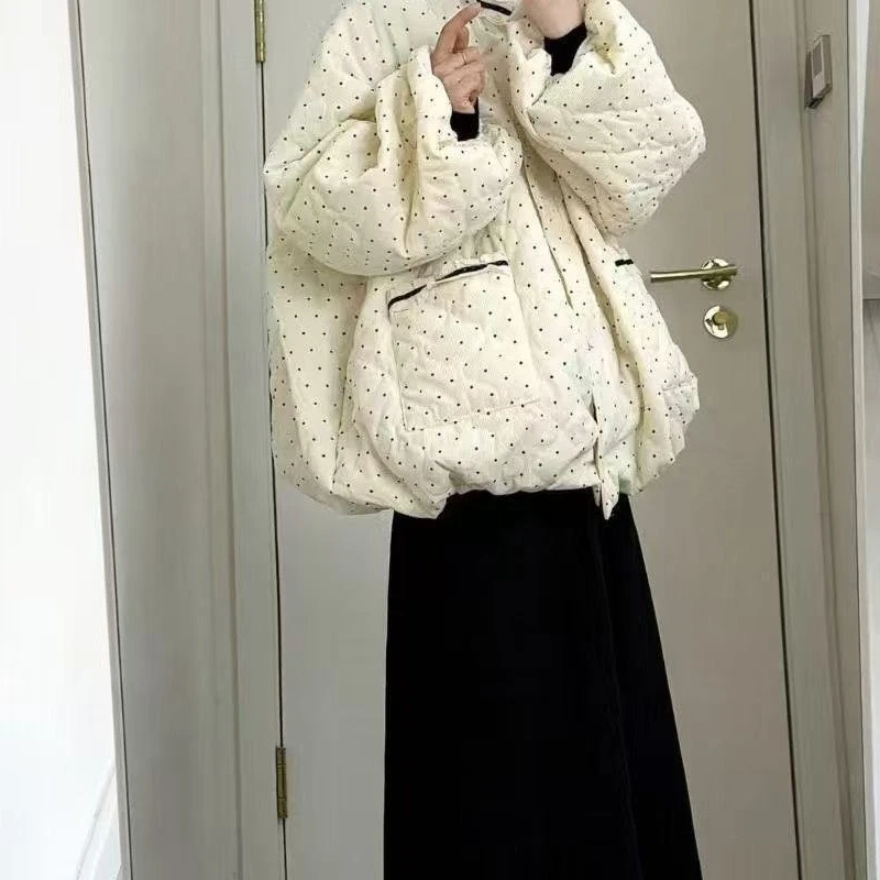 

Sweet Polka Dot Lace Patchwork Long Sleeved Floral Bud Cotton Clothing for Women, Autumn and Winter New Loose Fit