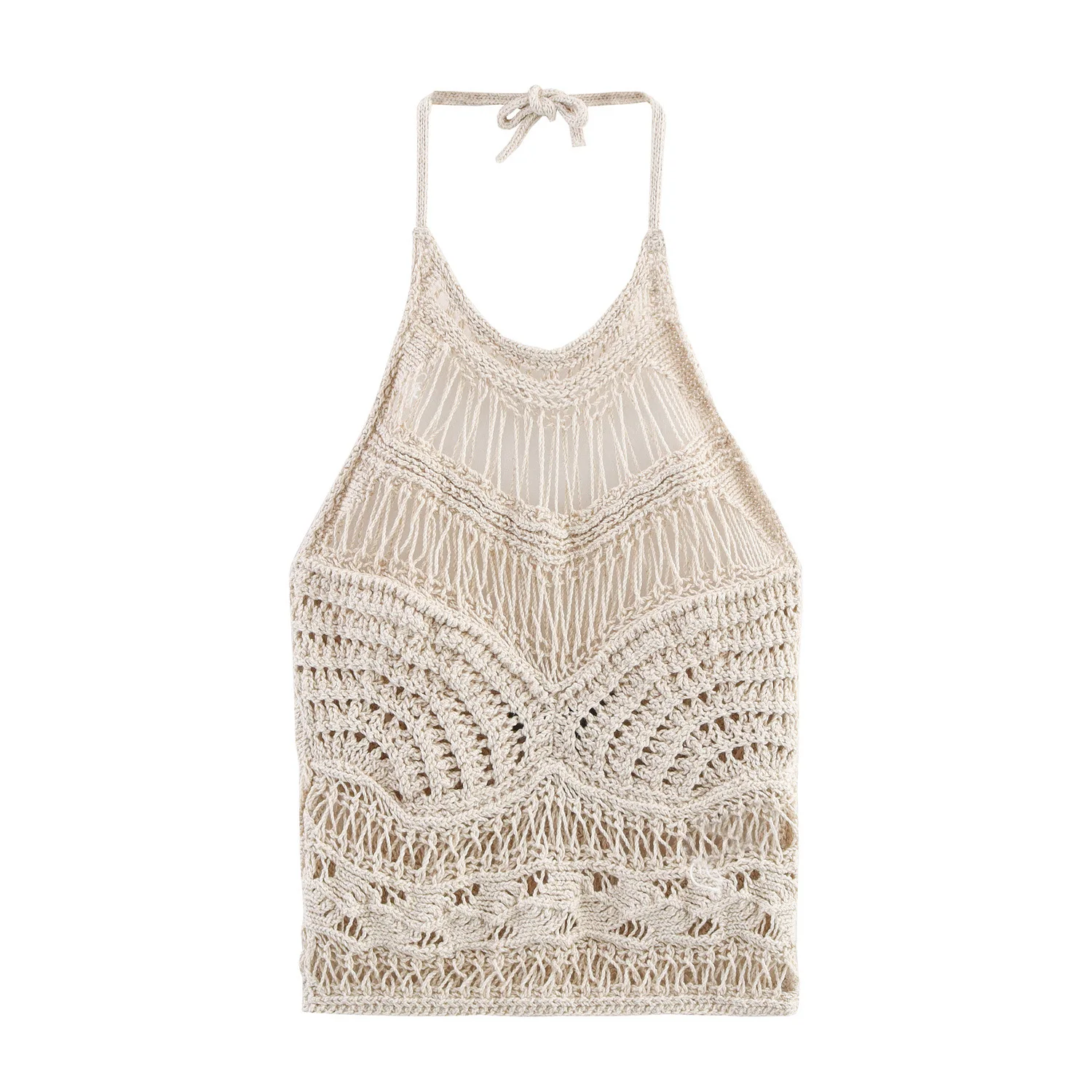 Sommer neue frauen mode temperament hohl gestrickte hängenden hals kragen backless casual top