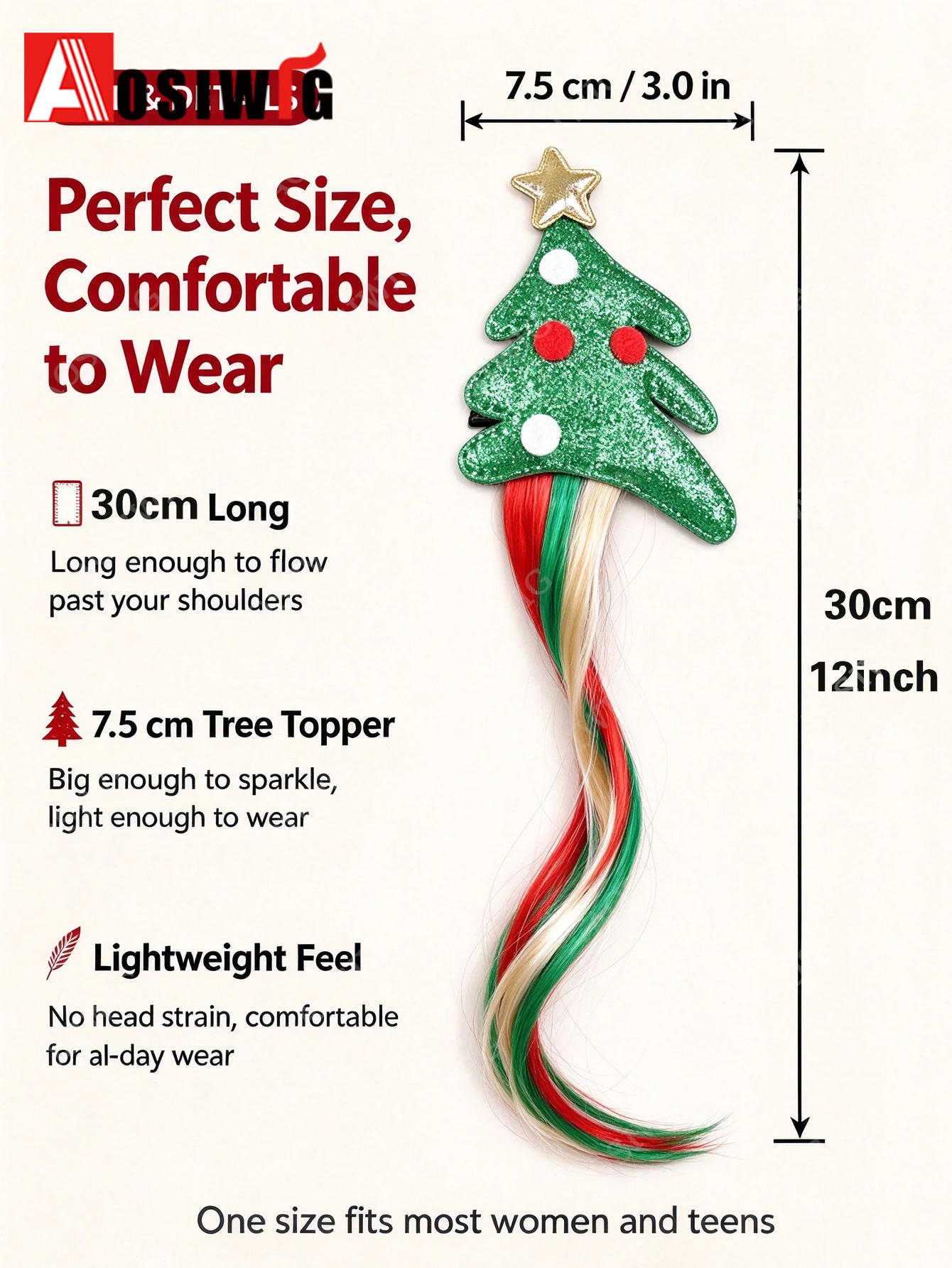 1-10Pcs Christmas Tree Hair Clip Clip In Hair Extension Glitter Synthetic Long Straight Hairpiece For Women Girls Christmas Part