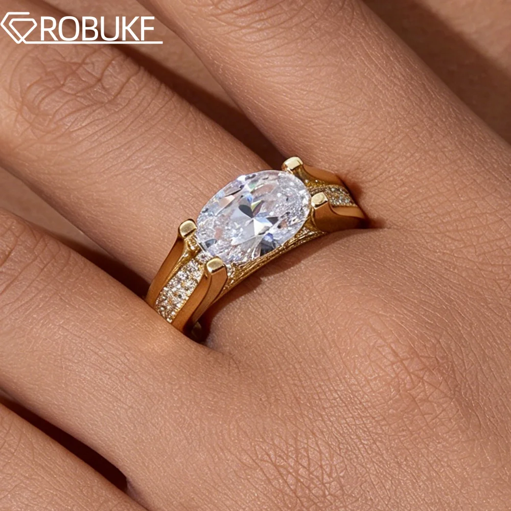 8*12mm 4.5CT Oval Cut Moissanite Engagement Rings for Women 925 Sterling Silver 18K Gold Plated Wedding Band Party Jewelry Gifts