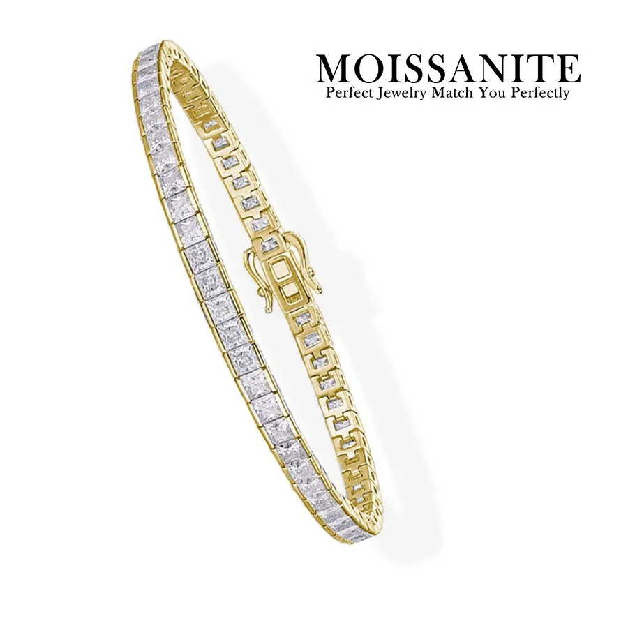 

3*3mm Moissanite 18K Gold Plated S925 Silver Square Cut Bracelet Hypoallergenic GRA Certified Perfect for Daily Wear and Gifts