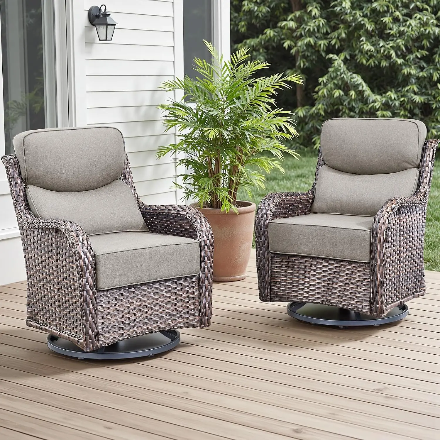 Outdoor Swivel Rocker Chair 2-Pack All Weather Wicker High Back 6
