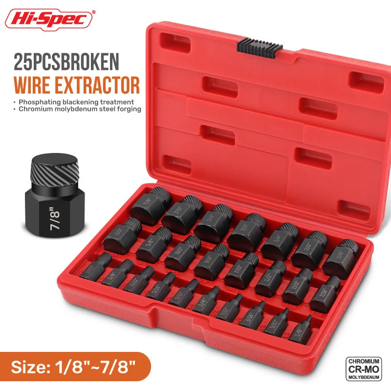 Hi-Spec 25 Pieces Pro-Grade Nut Bolt Extractor Kit - Reliable Broken Nut and Screw Solution