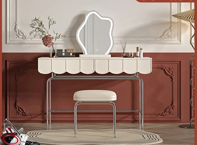 French Dressing Table Cream Style Stainless Steel Cloud Mirror Designer Model High-Grade Light Luxury Makeup Table