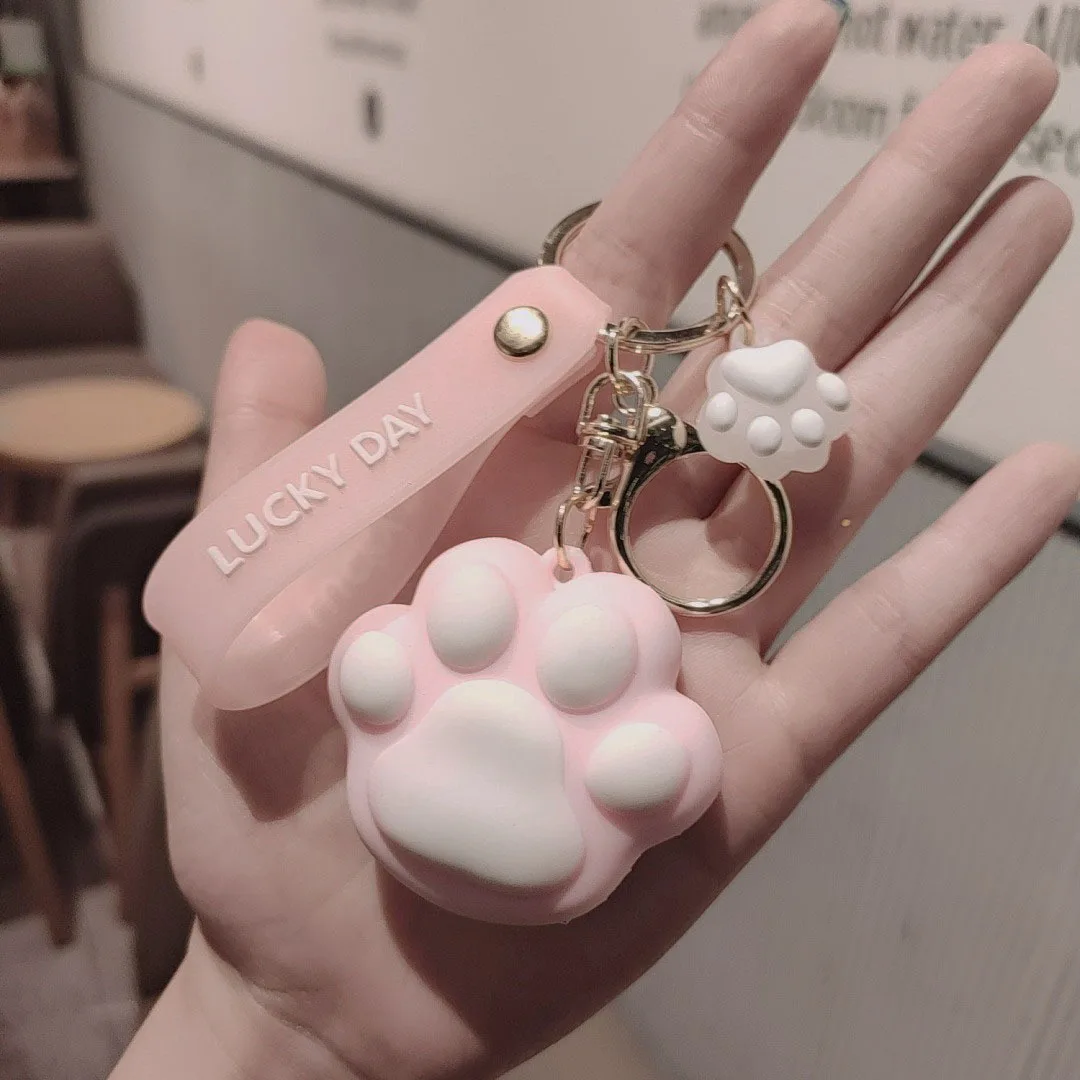 Cute Cat Paw Keychain, Macaron Keychain Pendant, Three-dimensional Car Keychain, Backpack Decoration, Small Gift