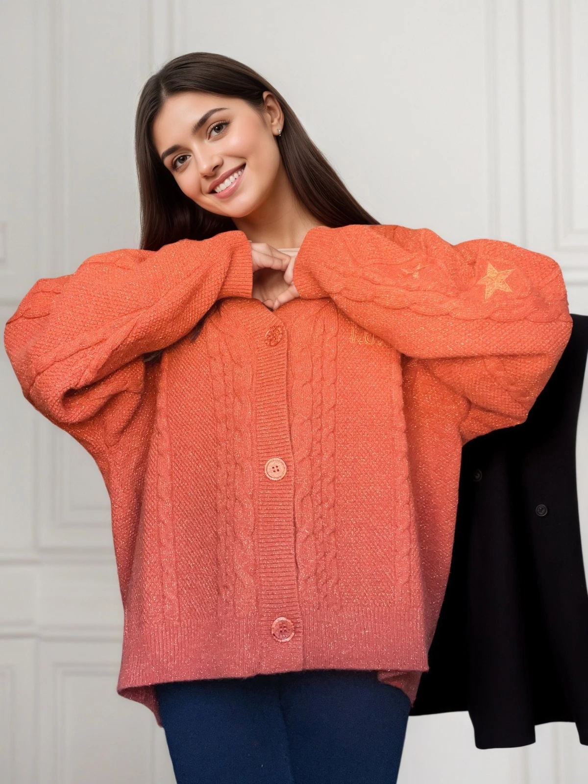 

Fans-made Showgirl TS Merch Cardigan Sweater Valentine's Gift Orange Long Sleeve Knitted 003