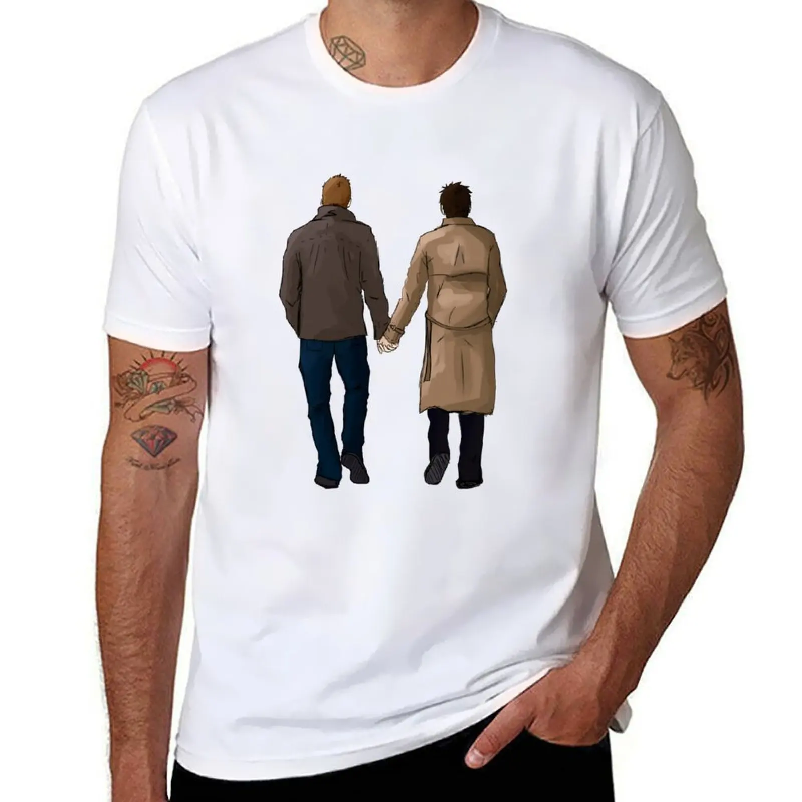 

Destiel - Hand Holding T-Shirt Big Size Short Sleeve Tee for Men