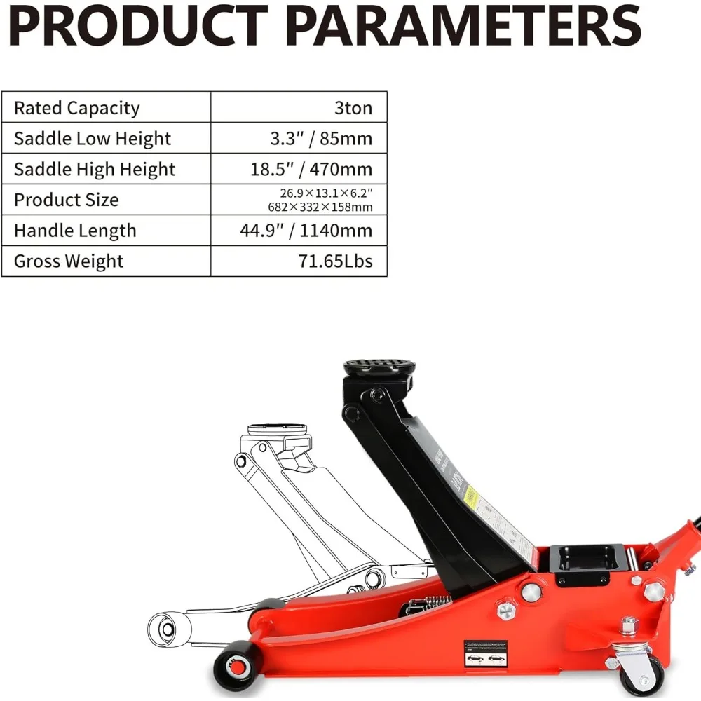 مقبس أرضية للسباق من الفولاذ المقاوم للصدأ بسعة 3 طن مع مضخة مكبس مزدوجة للرفع السريع وتصميم منخفض المستوى #6