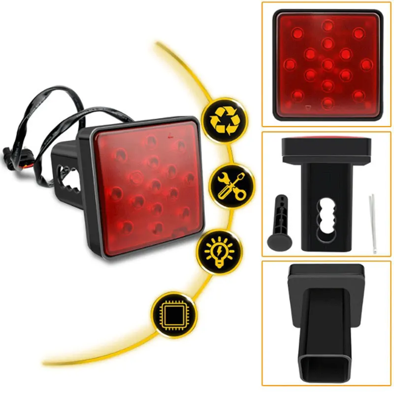 Waterproof 12V 15 LED Towing Hitch Cover Light Brake Rear Stop Signal Lamp For Trailer Truck Camper RV Modification Accessories