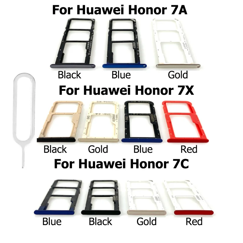 New For Huawei Honor 7A 7X 7C Sim Card Reader Holder Tray Slot Connector Container With Card Pin Replacement