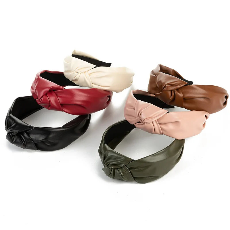 PU Leather Cross Knotted Headbands,Top Knot Pu Hairbands Mothers Daughters Hair Accessories for Girls and Women
